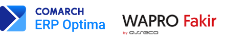 integracja-posbistro-z-comarch-optima-wapro-fakir Logotypy systemów księgowych Comarch ERP Optima i WAPRO Fakir, z którymi zintegrowany jest POSbistro