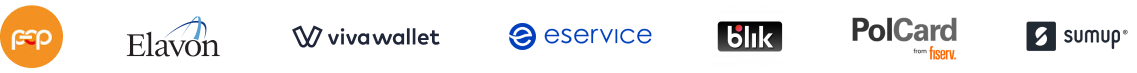 integracje-terminali-platniczych-posbistro Logotypy systemów płatności zintegrowanych z POSbistro, w tym BLIK, eService, Elavon