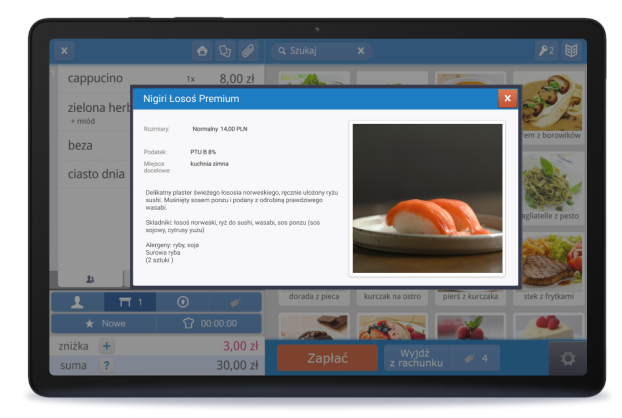 modul-rekomendacji-dan-posbistro-sushi Widok modułu rekomendacji dań w systemie POSbistro